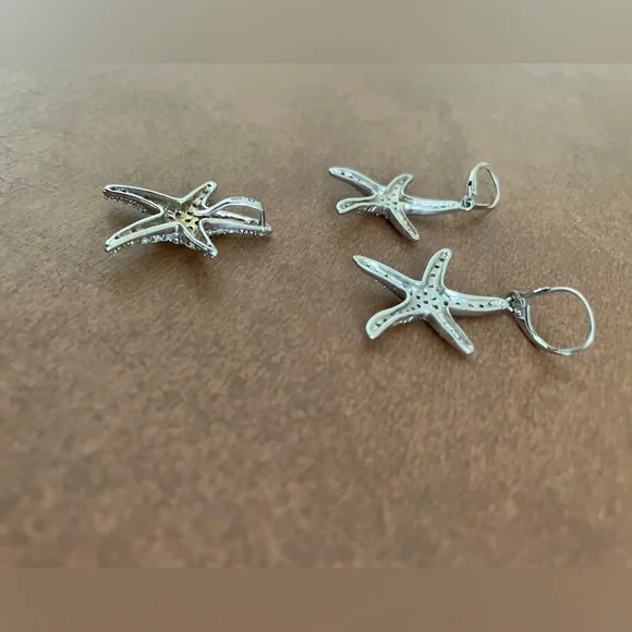 Sterling Silver 925 and crystal starfish pendant and drop earrings- boutique - Picture 6 of 16